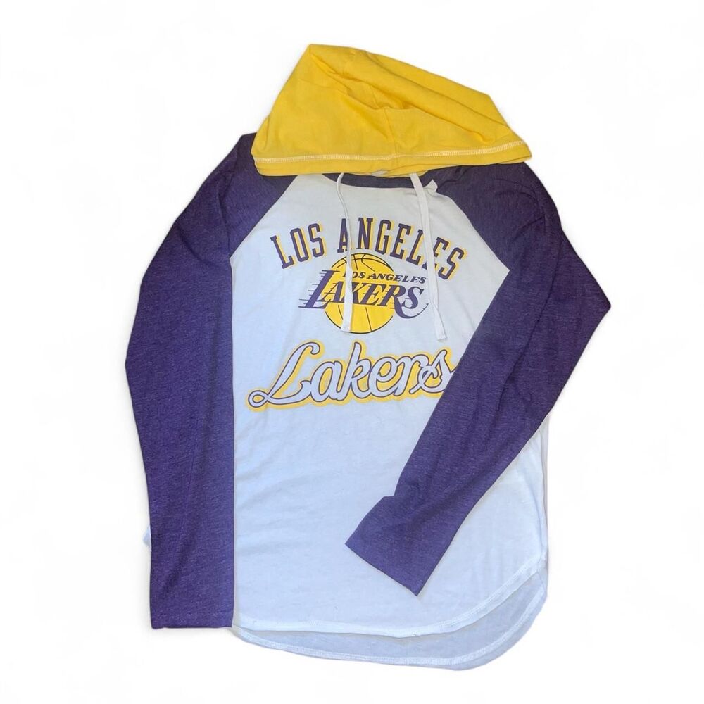 NBA 4 Her Women's Yellow and White Raglan Long Sleeve with Hoodie SZ M